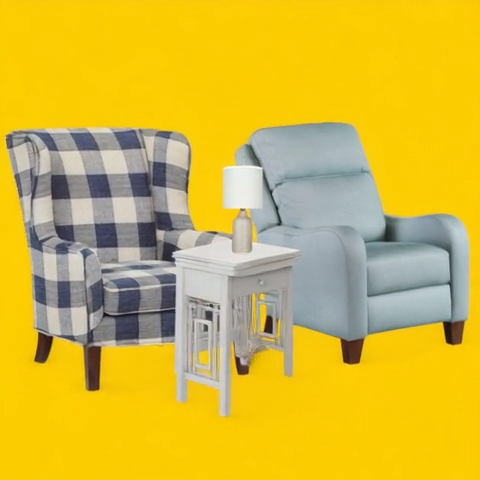 result: armchairs, table, lamp